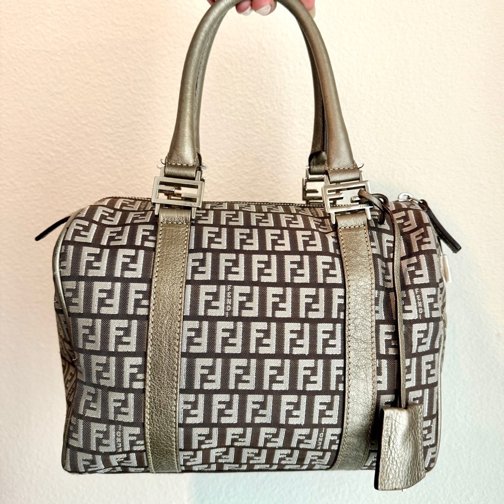VINTAGE🤎Fendi🤎Zucchino Canvas Small Forever Bauletto Boston Bag